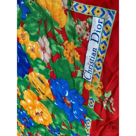 CHRISTIAN DIOR SQUARE SILK MULTICOLOR VINTAGE SCARF - Picture 6 of 7